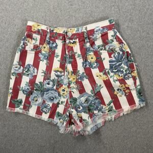 Mixed Blues Vintage 90s Women's Size 5 Floral Stripe High Rise Denim Shorts